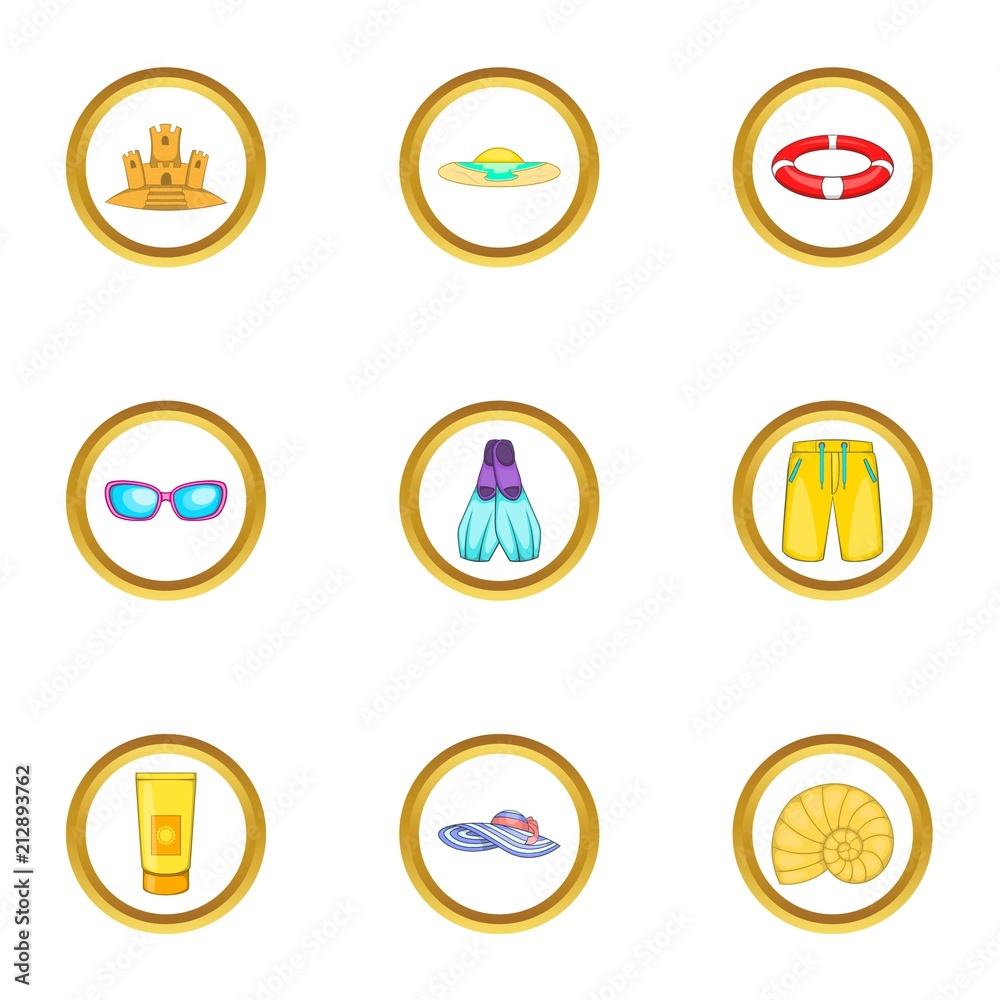 Water recreation icons set. Cartoon set of 9 water recreation vector icons for web isolated on white background Water recreation icons set. Cartoon set of 9 water recreation vector icons for web isolated on white background