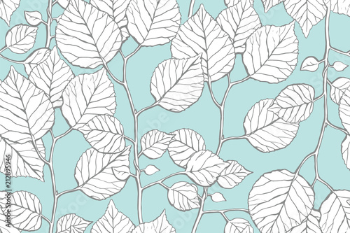 Seamless pattern with hand drawn twigs with leaves. Vector illustration. Botanical pattern for textiles and wallpapers.