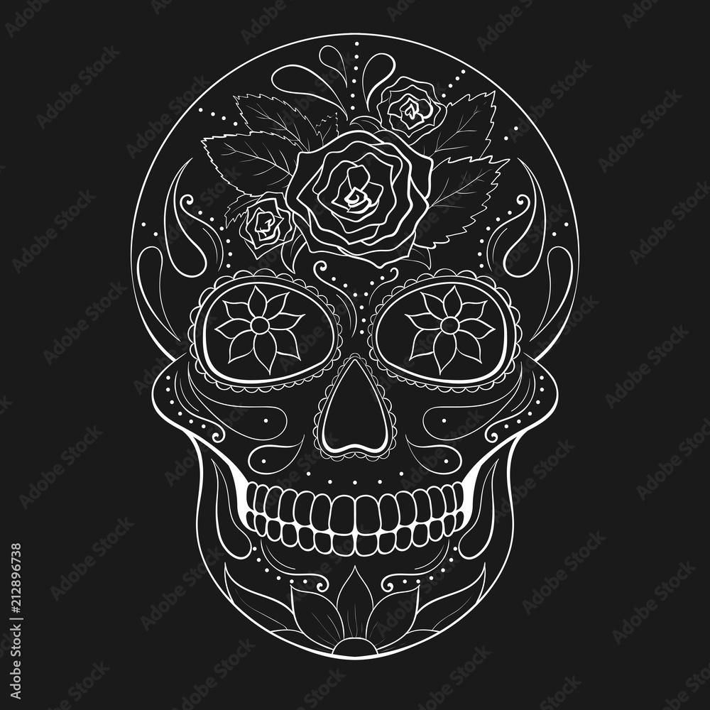 Day of The Dead Skull with floral ornament. Mexican sugar skull. Vector illustration Day of The Dead Skull with floral ornament. Mexican sugar skull. Vector illustration