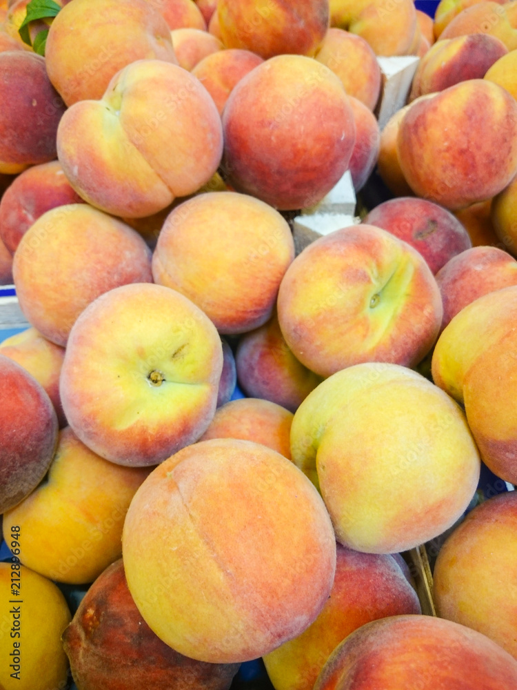 Fresh peaches in the super market showcase Fresh peaches in the super market showcase