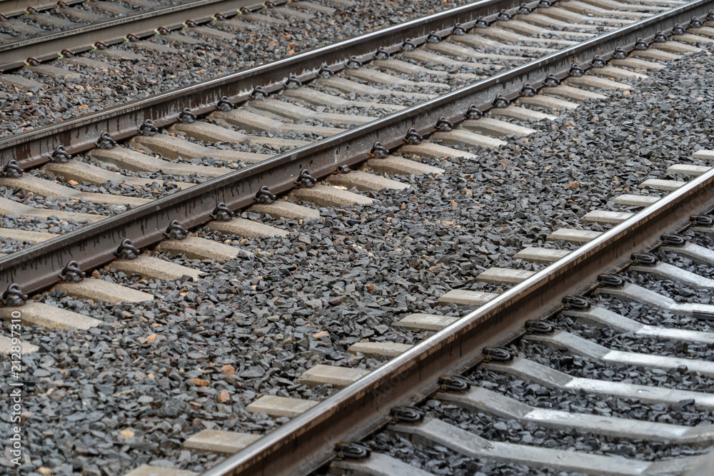 Fototapeta premium Railroad tracks detail close up