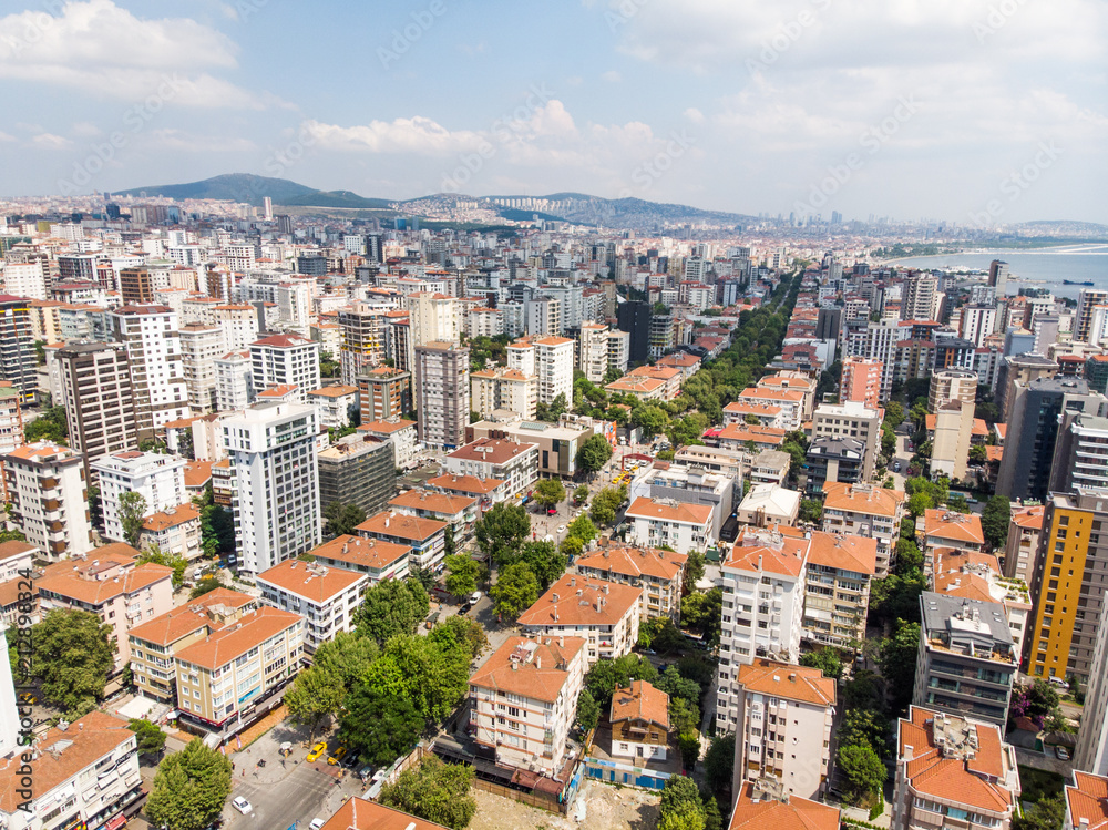 Obraz premium Aerial View of Bagdat Avenue (Turkish: Bagdat Caddesi) is a notable high street located on the Anatolian side, Istanbul.