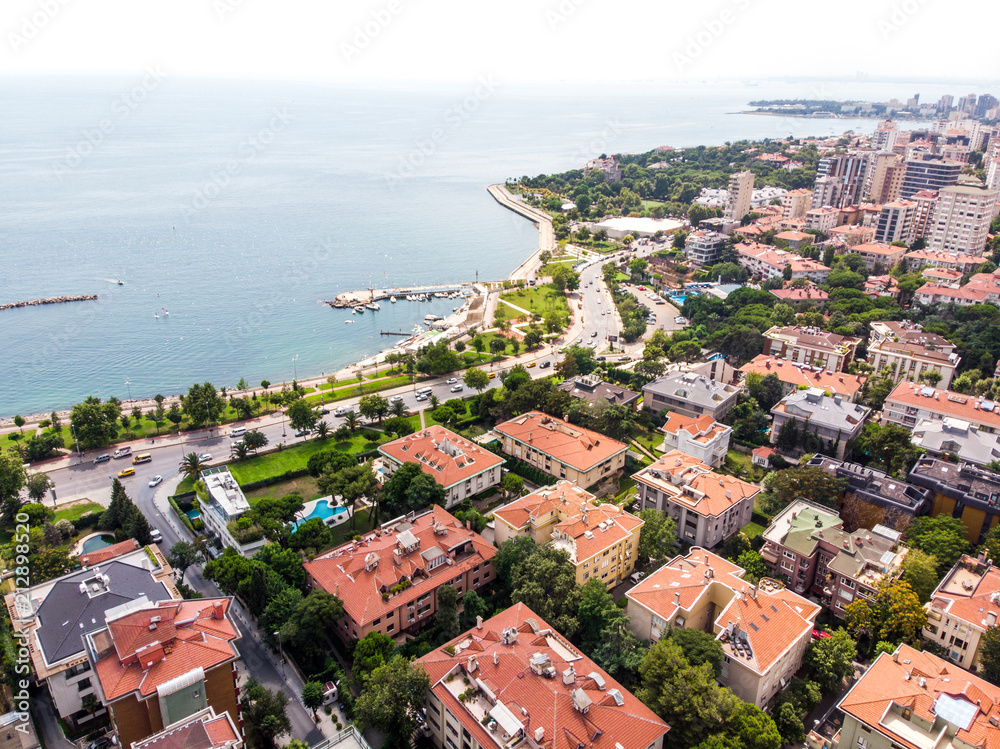 Aerial Drone View of Caddebostan / Istanbul Seaside