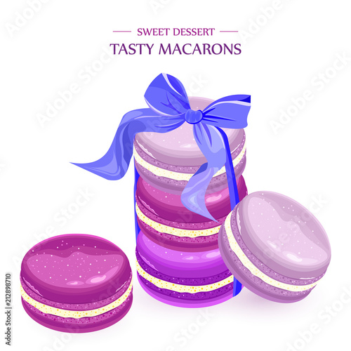 Macaroons lavender taste Vector. french desserts
