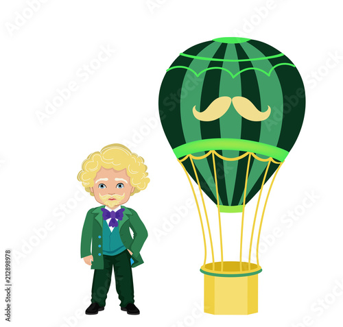 Illustration of the wizard of the Emerald City and its balloon. Vector illustration isolated on white background.