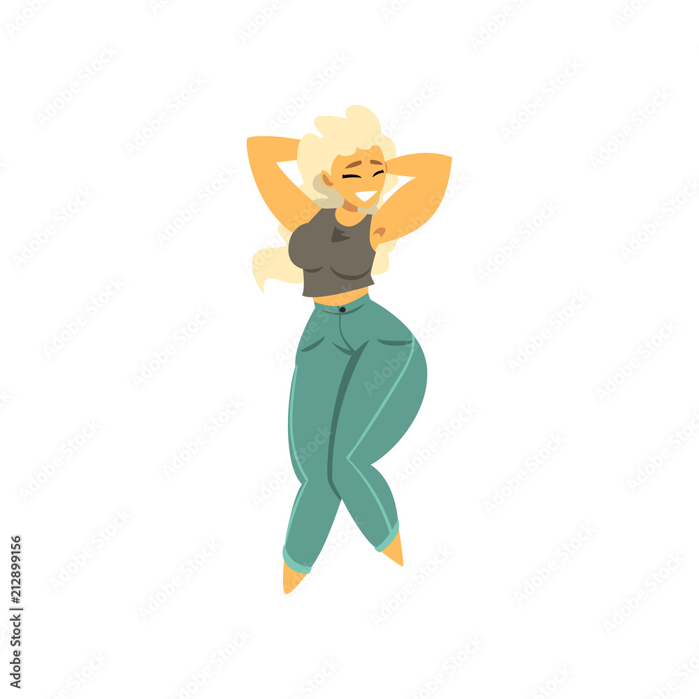 Beautiful curvy, overweight blonde girl, plus size woman pinup model vector  Illustration Stock Vector | Adobe Stock