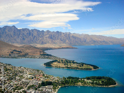 Aerial view of Queenstown from Bob s Peak in South island  New Zealand