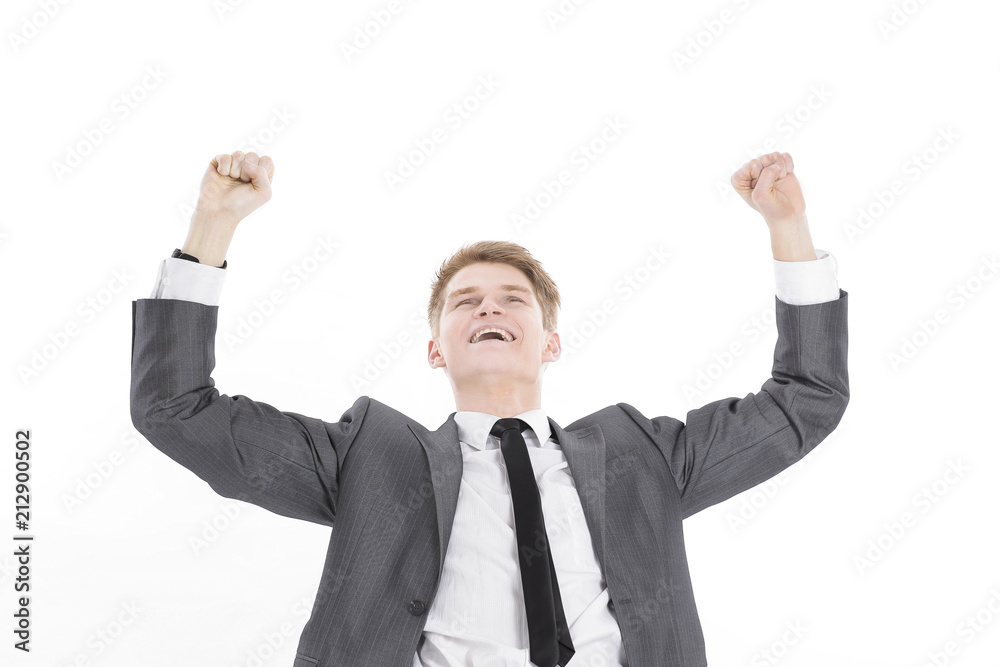 closeup.a very happy young businessman.isolated on a white closeup.a very happy young businessman.isolated on a white