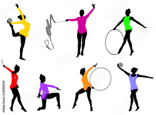 rhythmic gymnastics silhouettes -vector