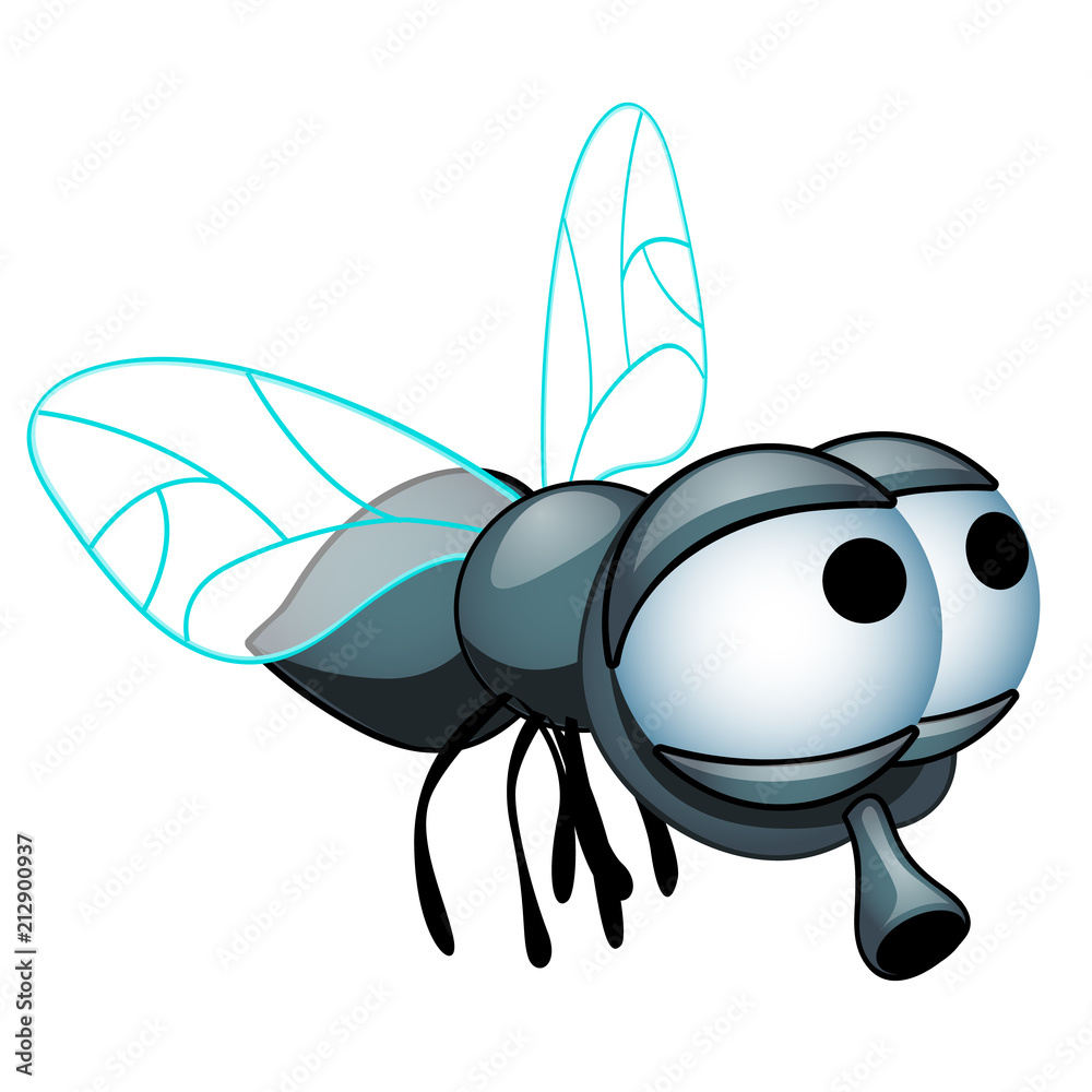 Cartoon fly with big eyes isolated on a white background. Vector