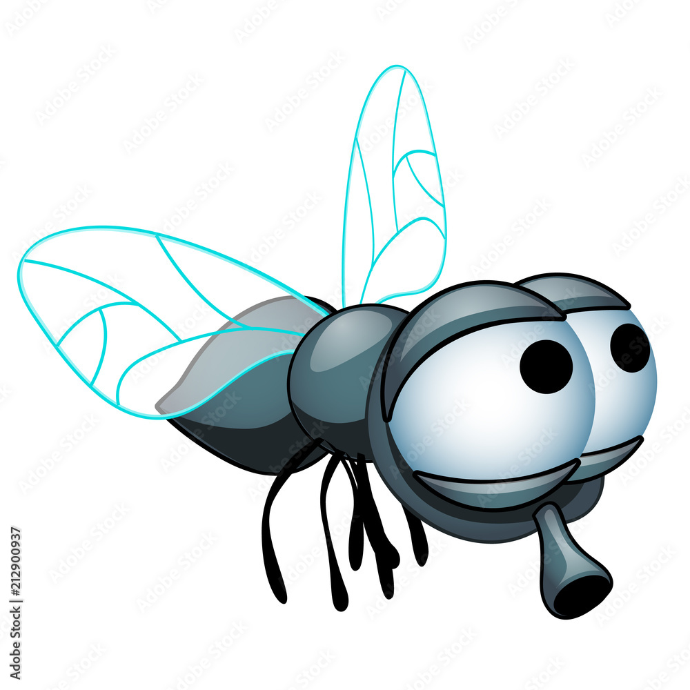 Cartoon fly with big eyes isolated on a white background. Vector cartoon  close-up illustration. Stock Vector