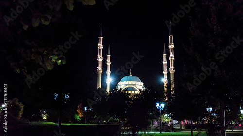 Evening view Akhmad Kadyrov Mosque, Grozny, Russia