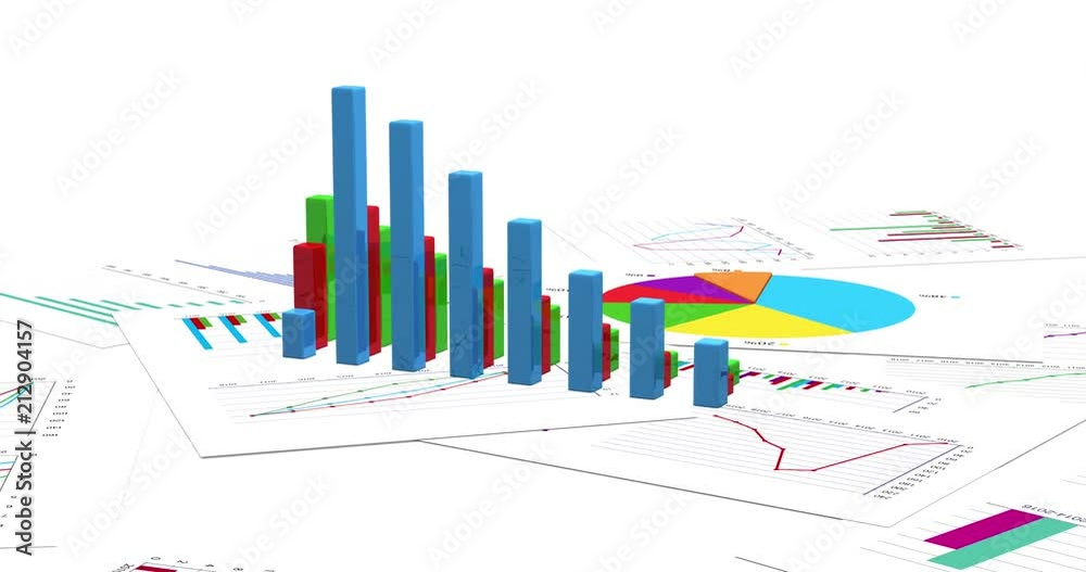 Growing financial charts on white background. Loopable 3D animation. 4K improved version Growing financial charts on white background. Loopable 3D animation. 4K improved version