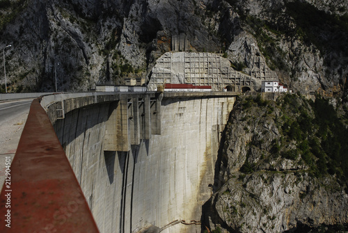 Hydropower plant dam/Very tall dam in the mountains of Bosnia to rise the level of the accumulation lake used in hydro power energy.