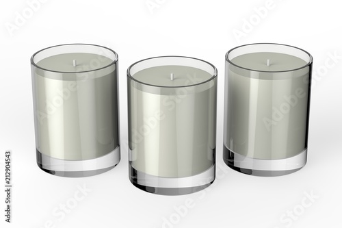 Votive candle with box, mock up template on isolated white background, 3d illustration