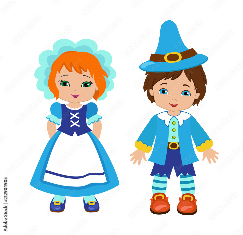 Lovely munchkins boy and girl. Characters from a fairy tale Wizard of Oz. Lovely munchkins boy and girl. Characters from a fairy tale Wizard of Oz.