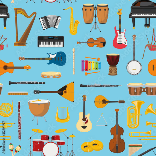 Musical instrumental seamless pattern background. Vector illustracion