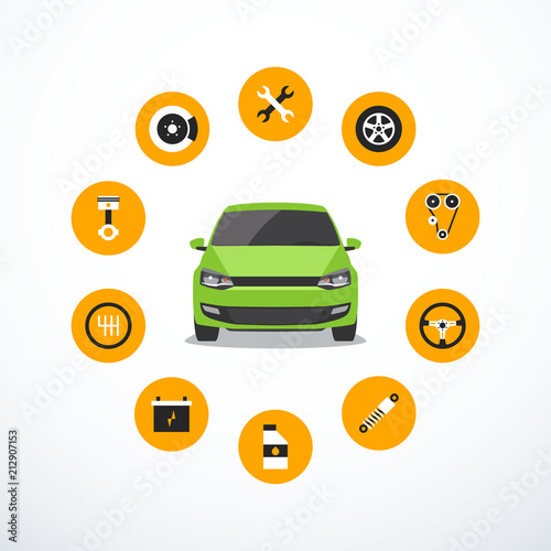Concept of car service. Set of car service icons. Vector illustration