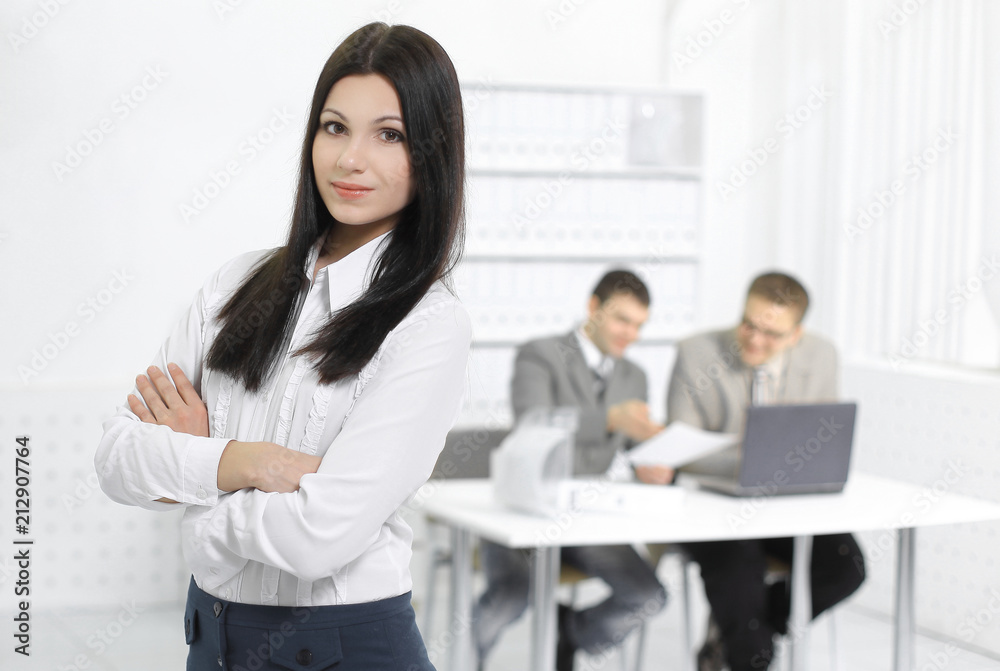 portrait of a woman Manager on the background of the office portrait of a woman Manager on the background of the office