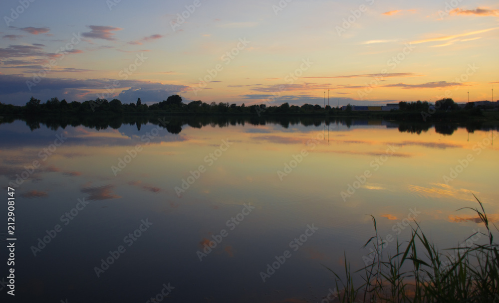 Landscape - dark blue evening sky over the lake