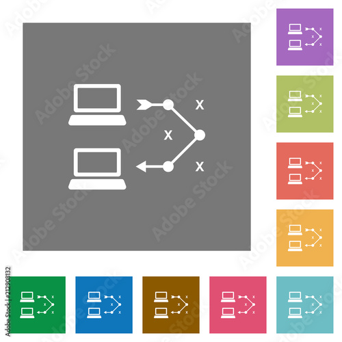 Traceroute remote computer square flat icons