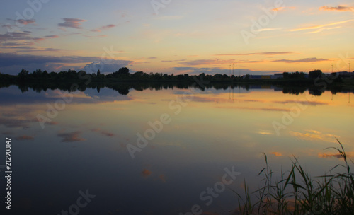 Landscape - dark blue evening sky over the lake