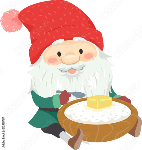 Man Sweden Jul Tomte Porridge Illustration