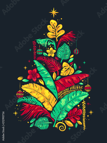Tropical Christmas Tree Illustration