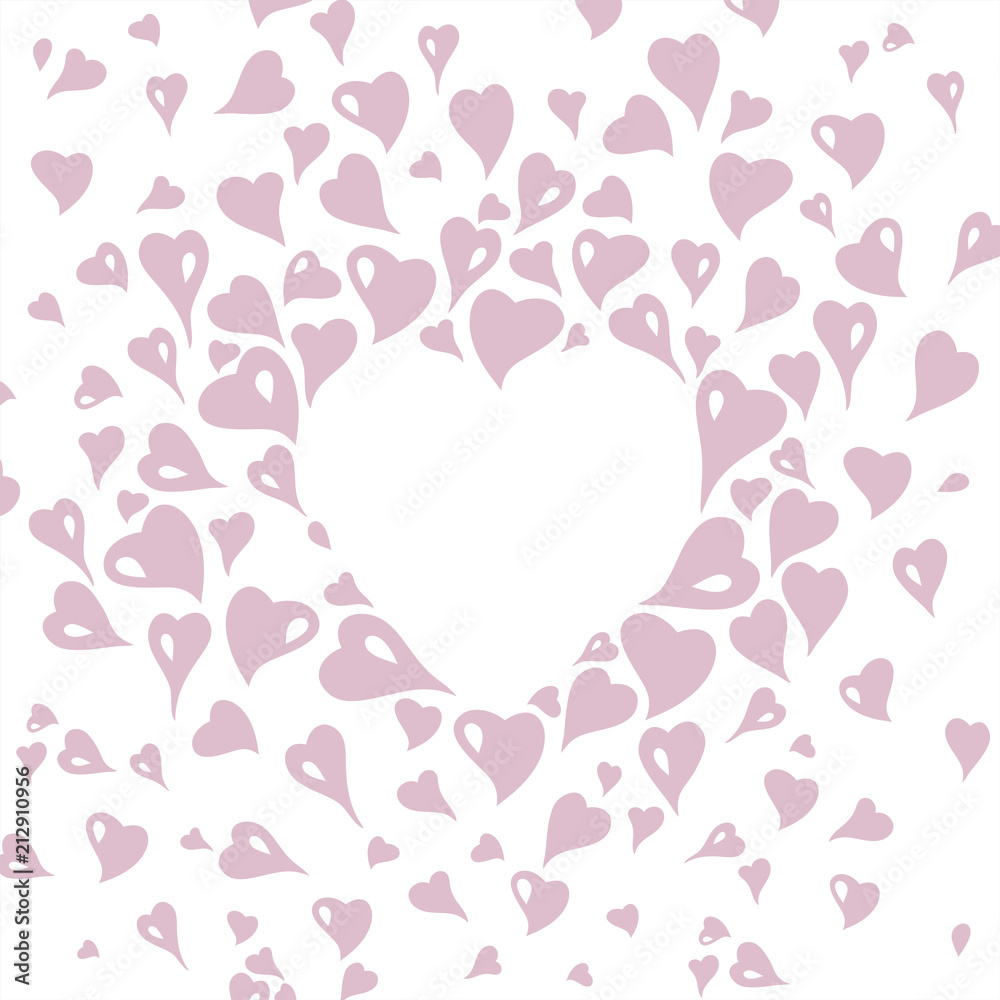 Valentine card design, decorative in vintage style, with stylized pale pink heart elements and copy space