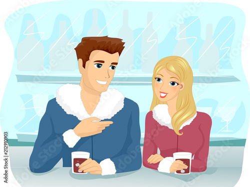Couple Ice Bar Drink Illust...