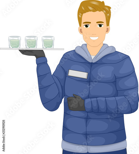 Man Waiter Drinks Ice Bar I...