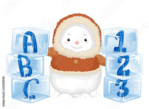 Snow Man Eskimo Abc 123 Illustration