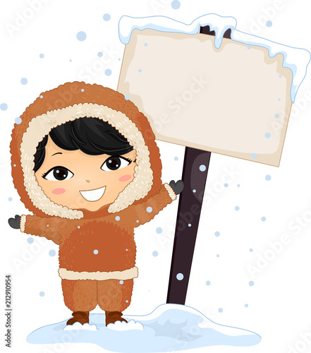 Kid Boy Eskimo Signage Illu...