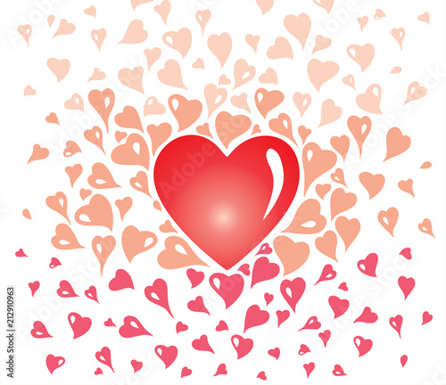 Valentine card design, decorative in vintage style, with stylized heart elements in orange red and pink and copy space