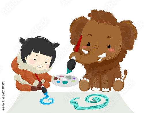 Kid Girl Mammoth Painting I...