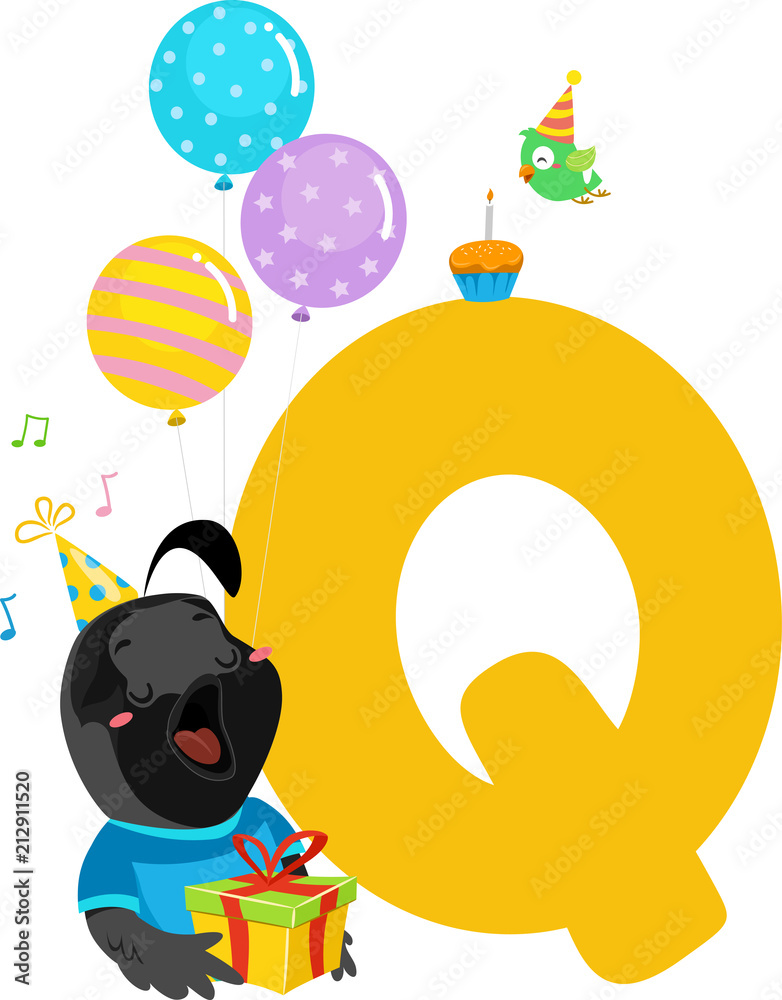 Naklejka premium Quail Birthday Alphabet Illustration