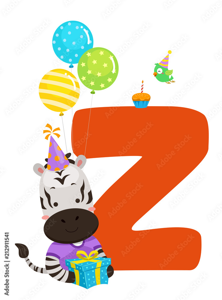 Fototapeta premium Zebra Birthday Alphabet Illustration