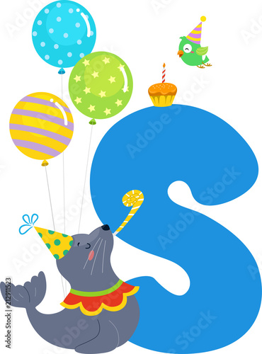 Sea Lion Birthday Alphabet Illustration
