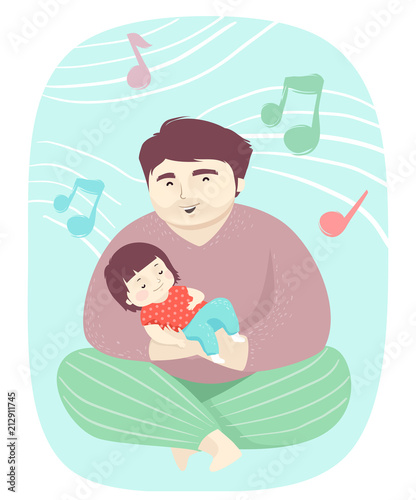 Toddler Girl Dad Lullaby Illustration