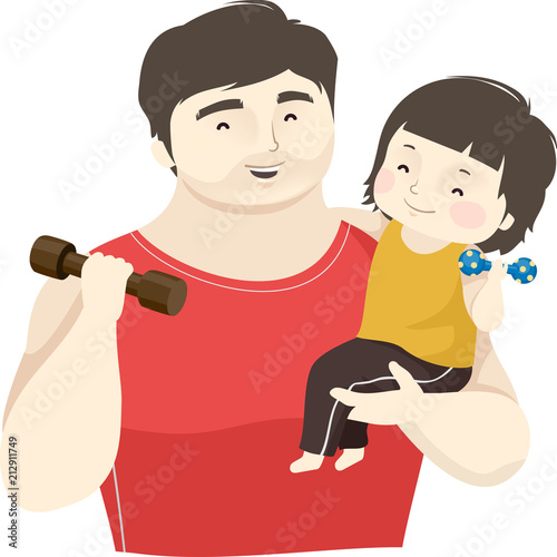 Kid Boy Dad Weights Illustr...