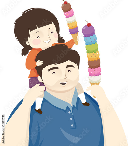 Kid Girl Father Ice Cream I...