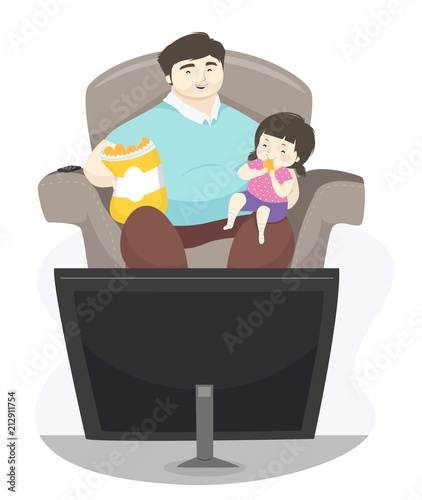 Kid Girl Father Eat Chips W...