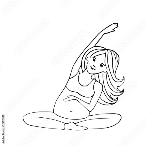 Outline pregnant woman in yoga pose vector illustration