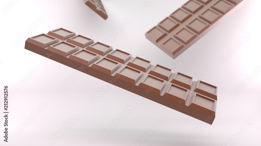 chocolate bars isolated on white background, 3d render, illustration chocolate bars isolated on white background, 3d render, illustration
