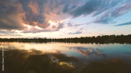 clouds over the lake in the evening at sunset.