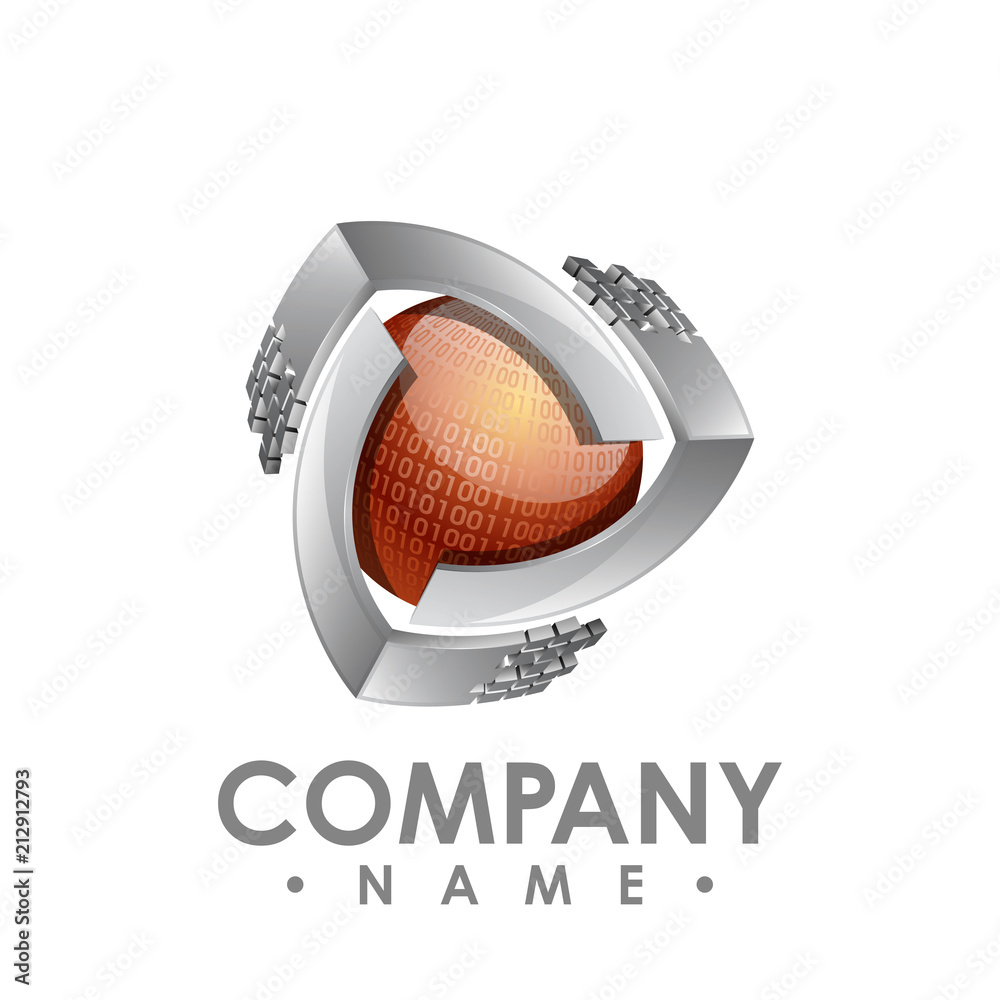 Fototapeta premium Abstract icon 3d glossy circle shape geometry logo, design vector illustration