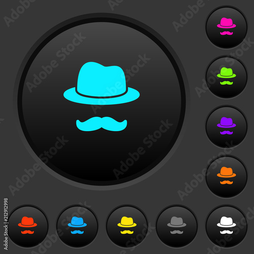 Incognito with mustache dark push buttons with color icons