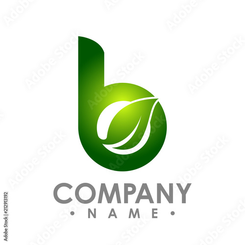 B letter eco logo isolated on white background. Organic bio logo with a leaf of sprout grass for corporate style of company or brand on letter B.