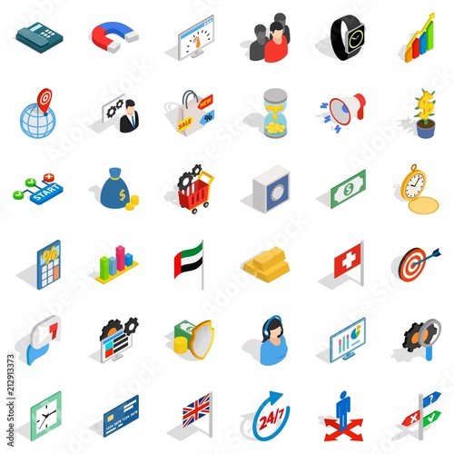 Business strategy icons set. Isometric style of 36 business strategy vector icons for web isolated on white background