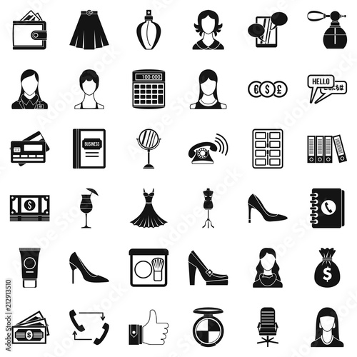 Businesswoman icons set. Simple style of 36 businesswoman vector icons for web isolated on white background